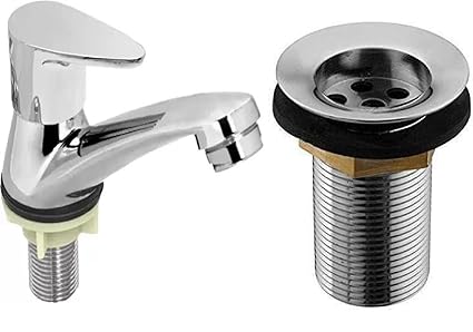 Senkiddpro ABS Pillar Tap with Stainless Steel Waste Coupling for Wash Basin,Drain Outlet Chrome Finished Bathroom, Sink and Kitchen Cartridge Faucet Bib Tap Faucet