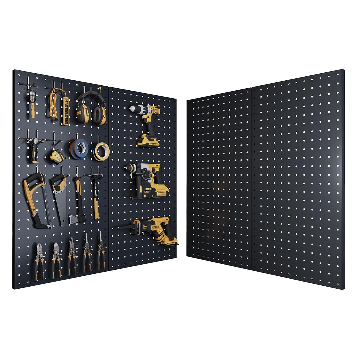 DIOOSN Pegboard, Metal Peg Board, 24x12 inch Black Pegboard with 38 Pcs Hooks, Sturdy Peg Board for Garage Tool Organization, Home & Office Wall