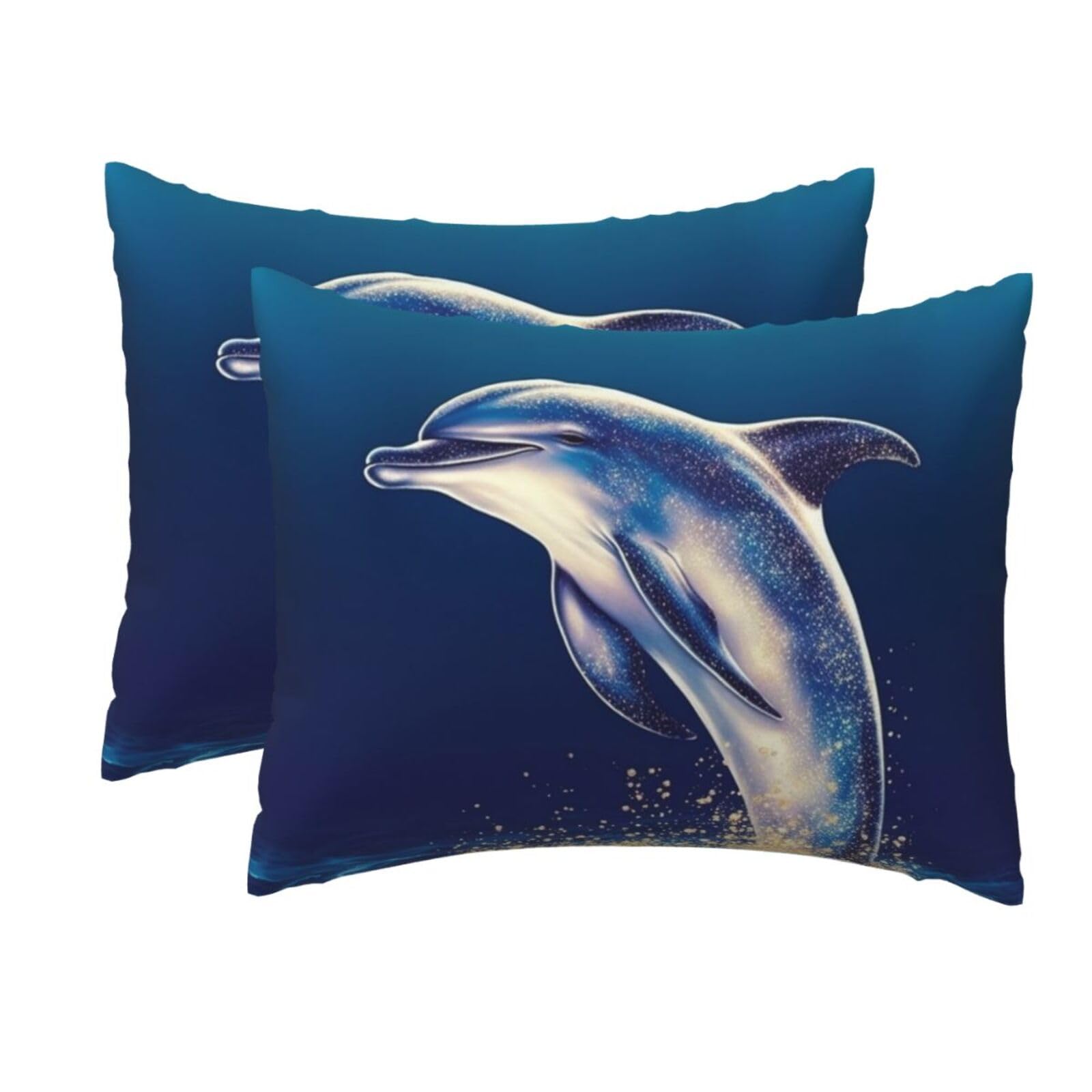 2 Pack Standard Pillow Cases with Hidden Zipper, Soft Breathable Pillow Covers for Hair and Skin, Glitter Dolphin Pillowcases 20"x26" Bed Pillow Protectors Cover for Sleeping Gifts