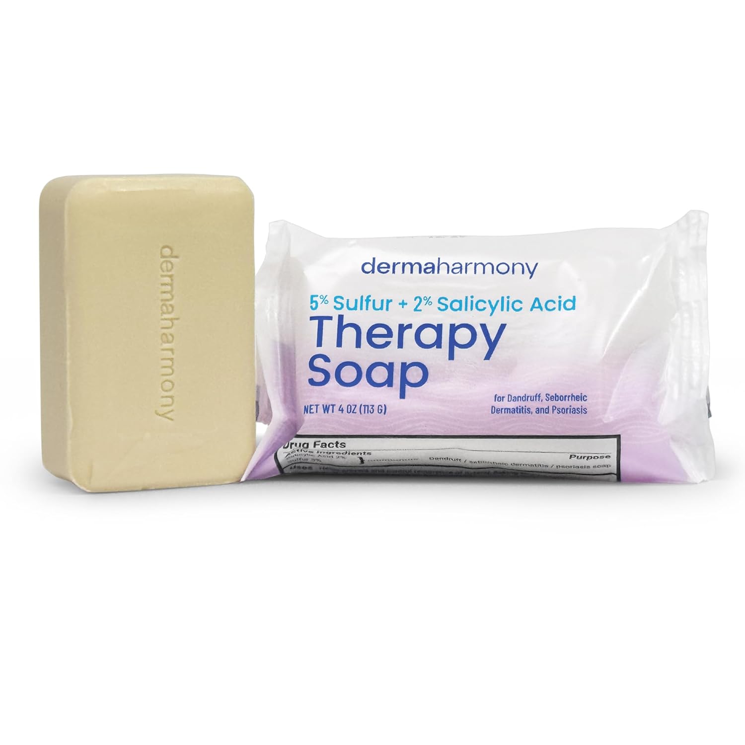 Dermaharmony 5% Sulfur 2% Salicylic Acid Bar Soap 4 oz – Crafted for those with Seborrehic Dermatitis, Dandruff, and Psoriasis (3 Pack)