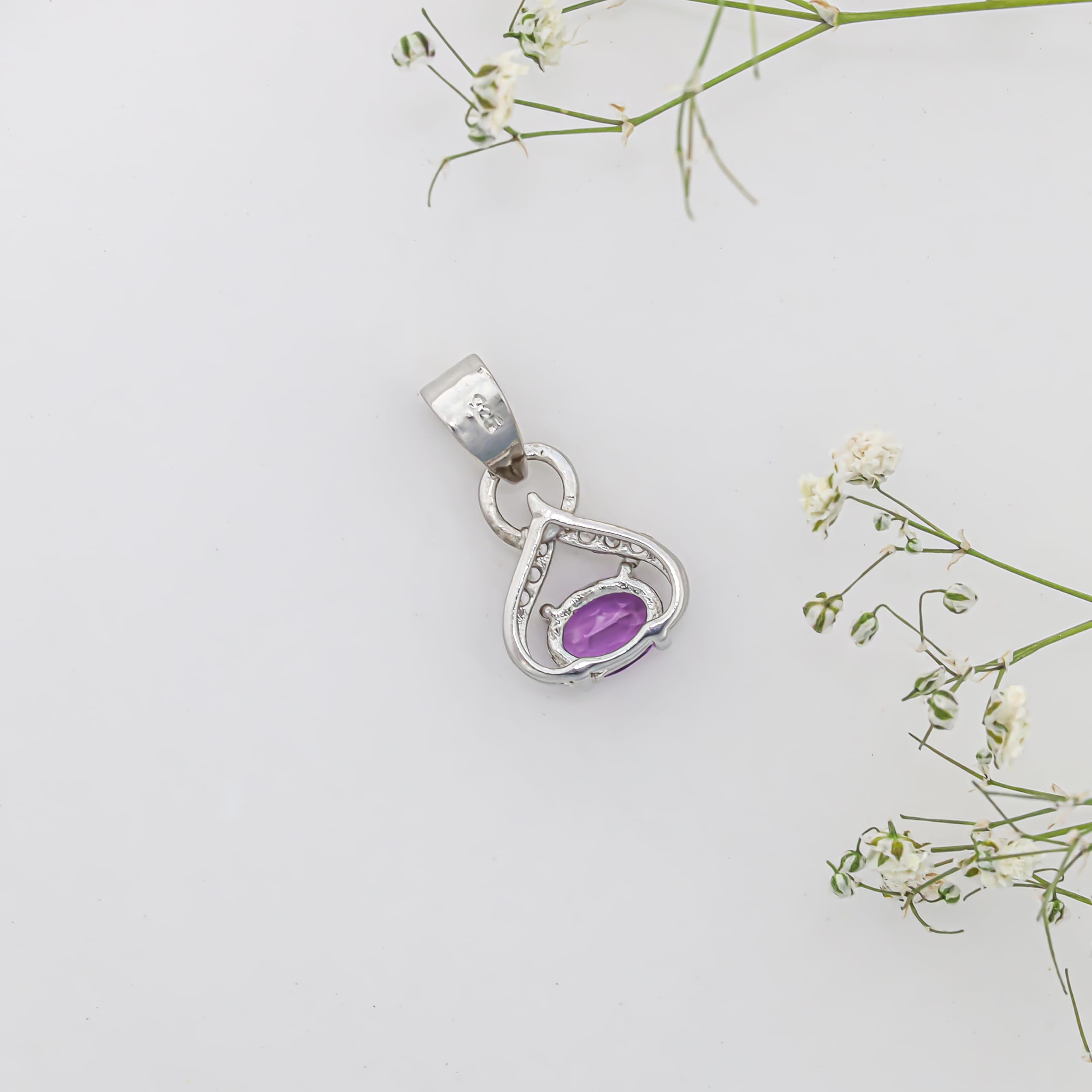 Pendentif bohème en argent sterling 925 avec améthyste ovale, taille 5 x 7 mm, pour femme, bijoux SP-620