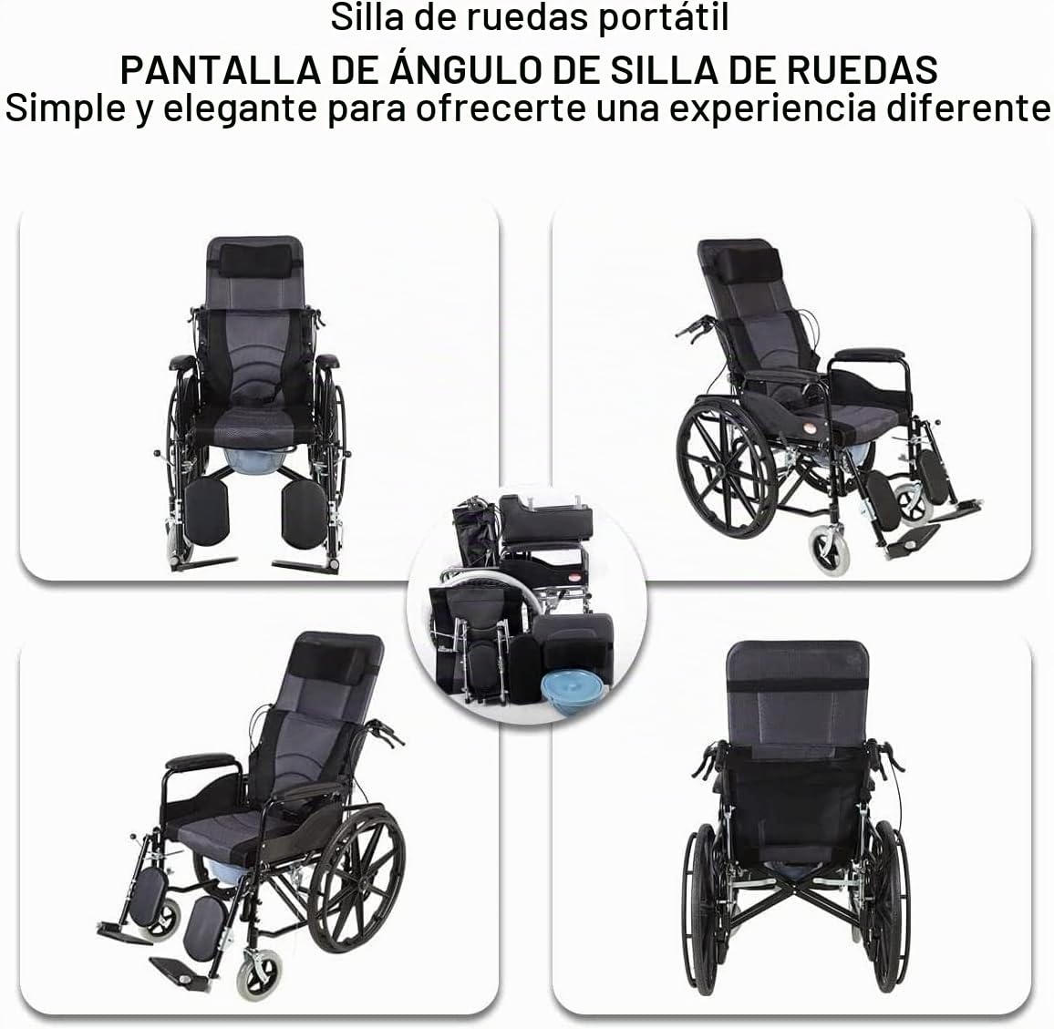 Silla de Ruedas Silla de Ruedas Plegable y Liviana Silla de Ruedas de Acero al Carbono Sillón reclinable Reposabrazos Desmontable Reposapiernas elevables y cinturón de Seguridad