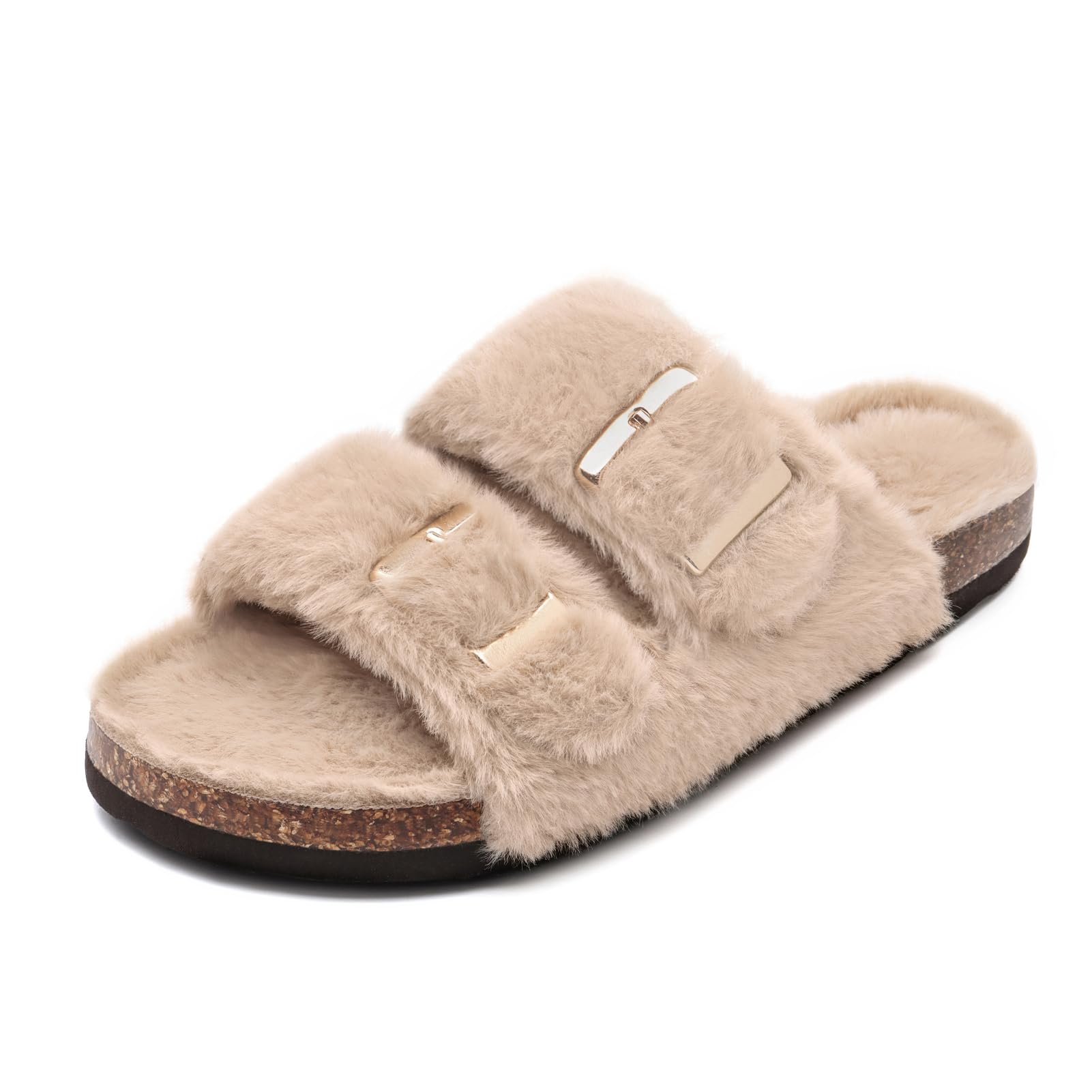 Rainlin Fuzzy Slippers Women Comfort Fluffy Slides Open Toe Indoor House Shoes