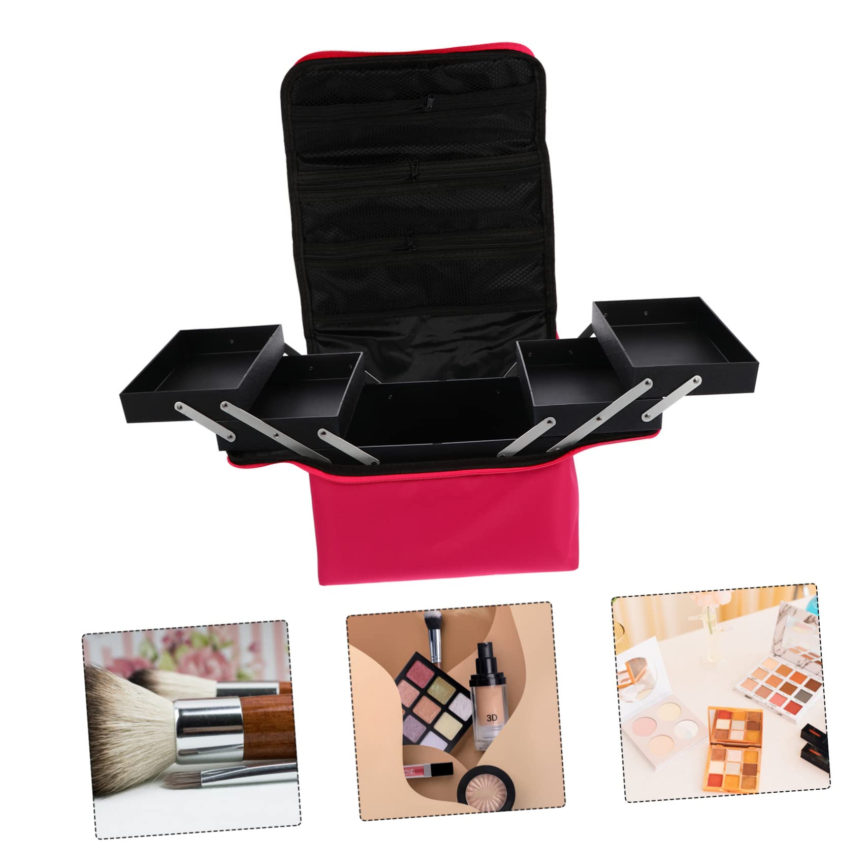 Borsa per Trucchi Oxford Doppia Cerniera e Manico Largo, Organizer Professionale Portatile per Cosmetici per Viaggi e Uso Quotidiano