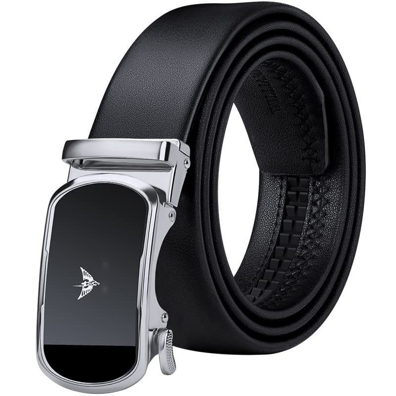 VANNANBA Leather ratchet Belts for Men，Mens Belt Automatic Sliding Buckle with Gift Box