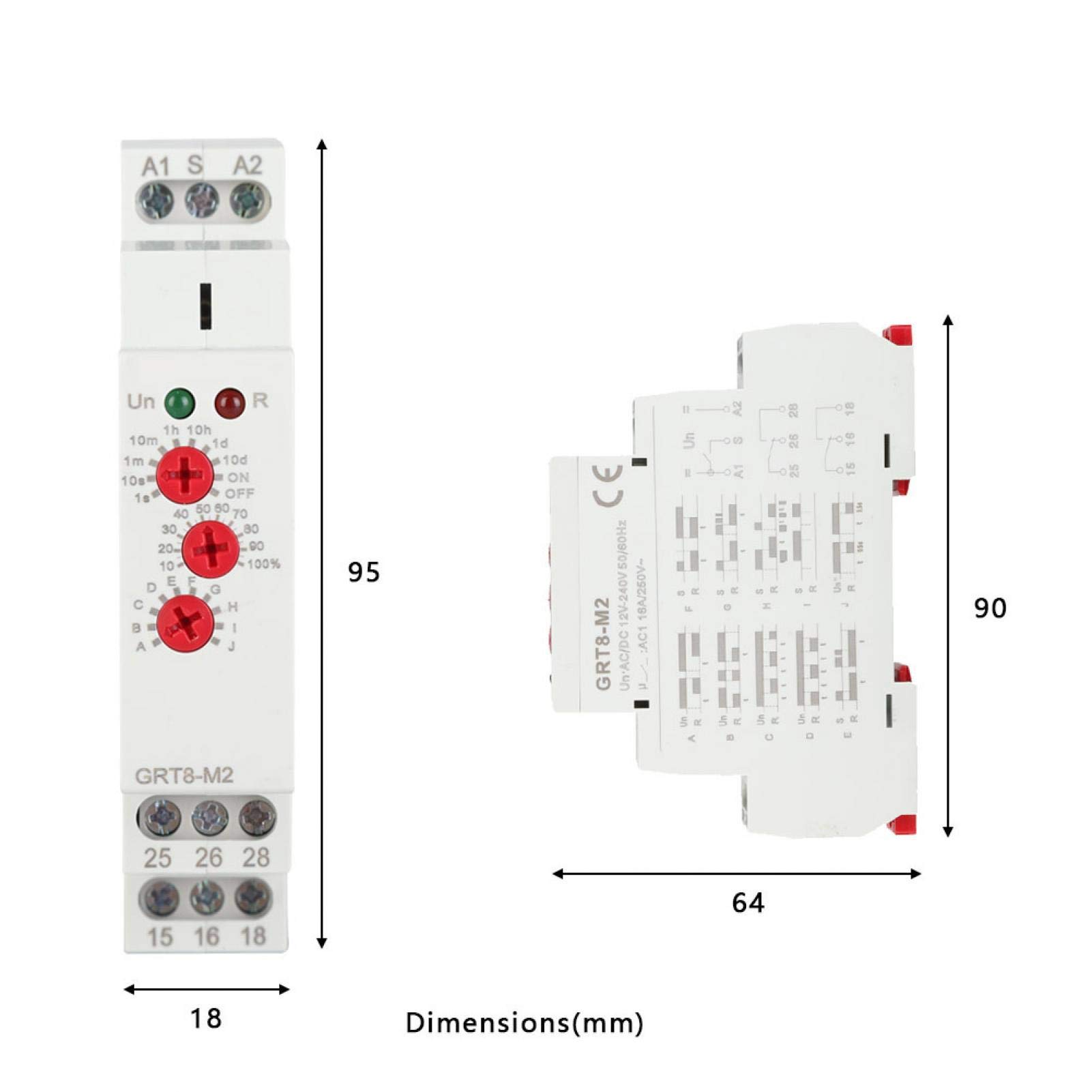 GRT8-M2 Multifunktions-Zeitrelais, AC/DC 12V-240V Verzögerungsrelais mit 10 Funktionen, Hutschienenmontage 35mm, Mini-Abschaltverzögerung Zeitrelais