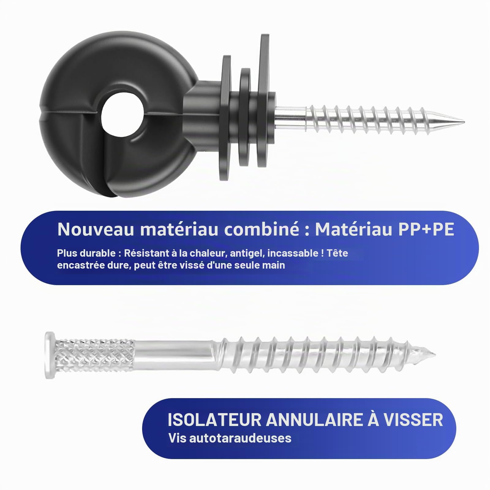 Corde pour Clôture Électrique, Fil Électrique Polyfile, 6 Brins Acier Inoxydable + 15 Brins PE, Corde Conductrice Bleu et Blanche (200m) + 50 Isolateurs + 1 Guide de Vis