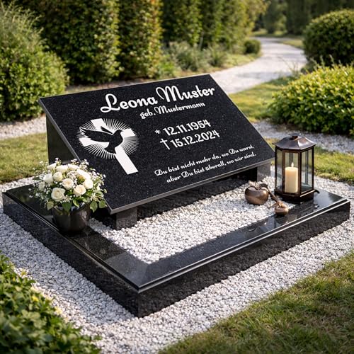 GrabStein Motivauswahl aus zertifizierten Granit mit Inschrift direkt vom Steinmetz 3 cm Massive Stützen Steinmetzfarben statt Acryl personalisiert Urnengrab AA (F15 40x30x1cm mit Stützen)