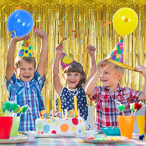Image of 3Pcs Gold Metallic Tinsel Foil Fringe Curtains,3.2ft*8ft Gold Photo Booth Backdrop Streamer,Photo Booth Props,for Party Door Wall Curtains Bachelorette Birthday, Christmas,New Year Decorations