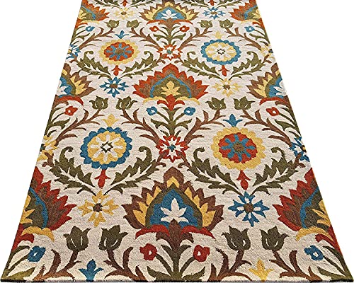 Image of Wool Handmade Hand Tufted Wool Carpet for Living Room Bedroom Home with Medium Thickness Size 6x9, Gold & Multi