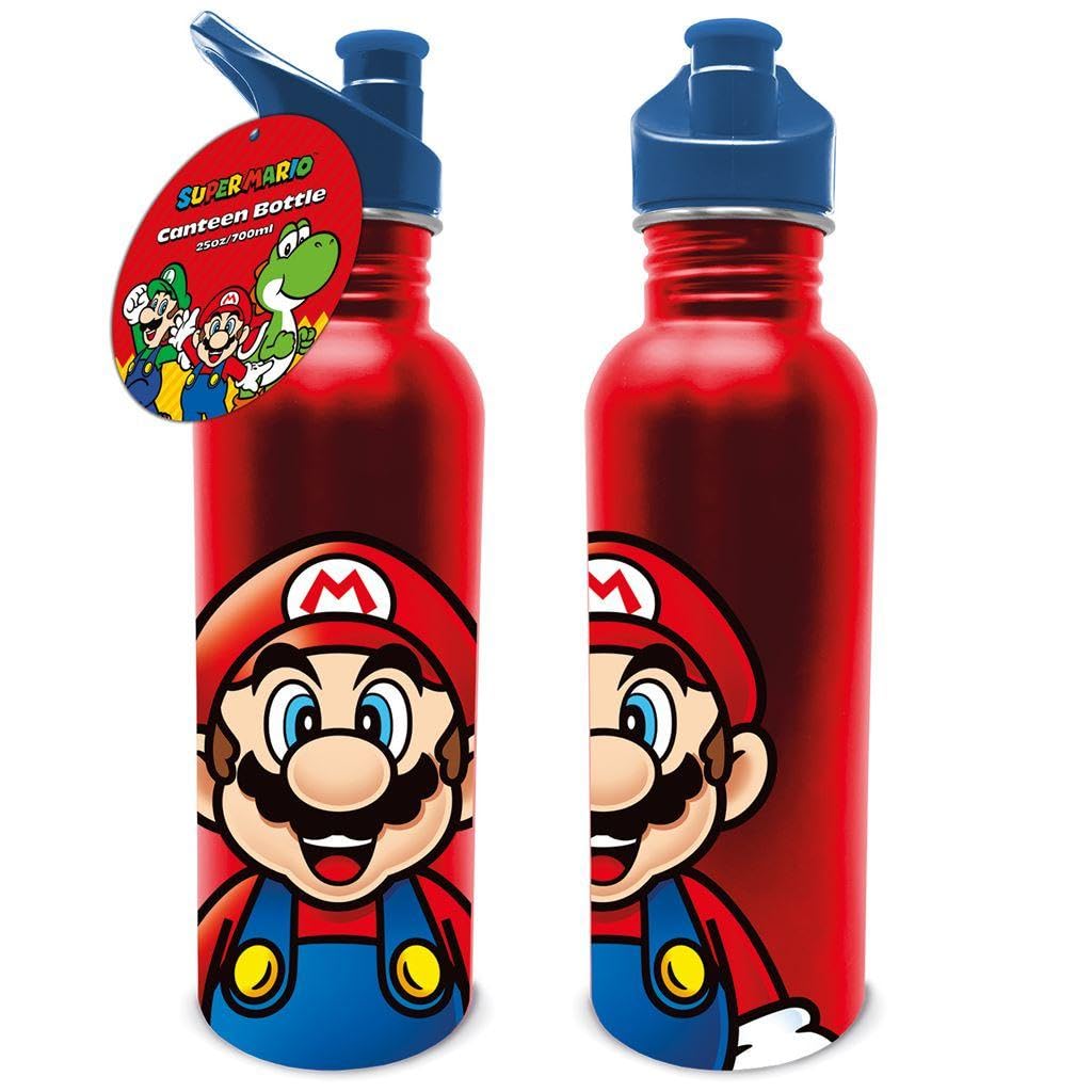 Pyramid International Super Mario Metal Water Bottle - 700ml, Kids' Official Merchandise, Black