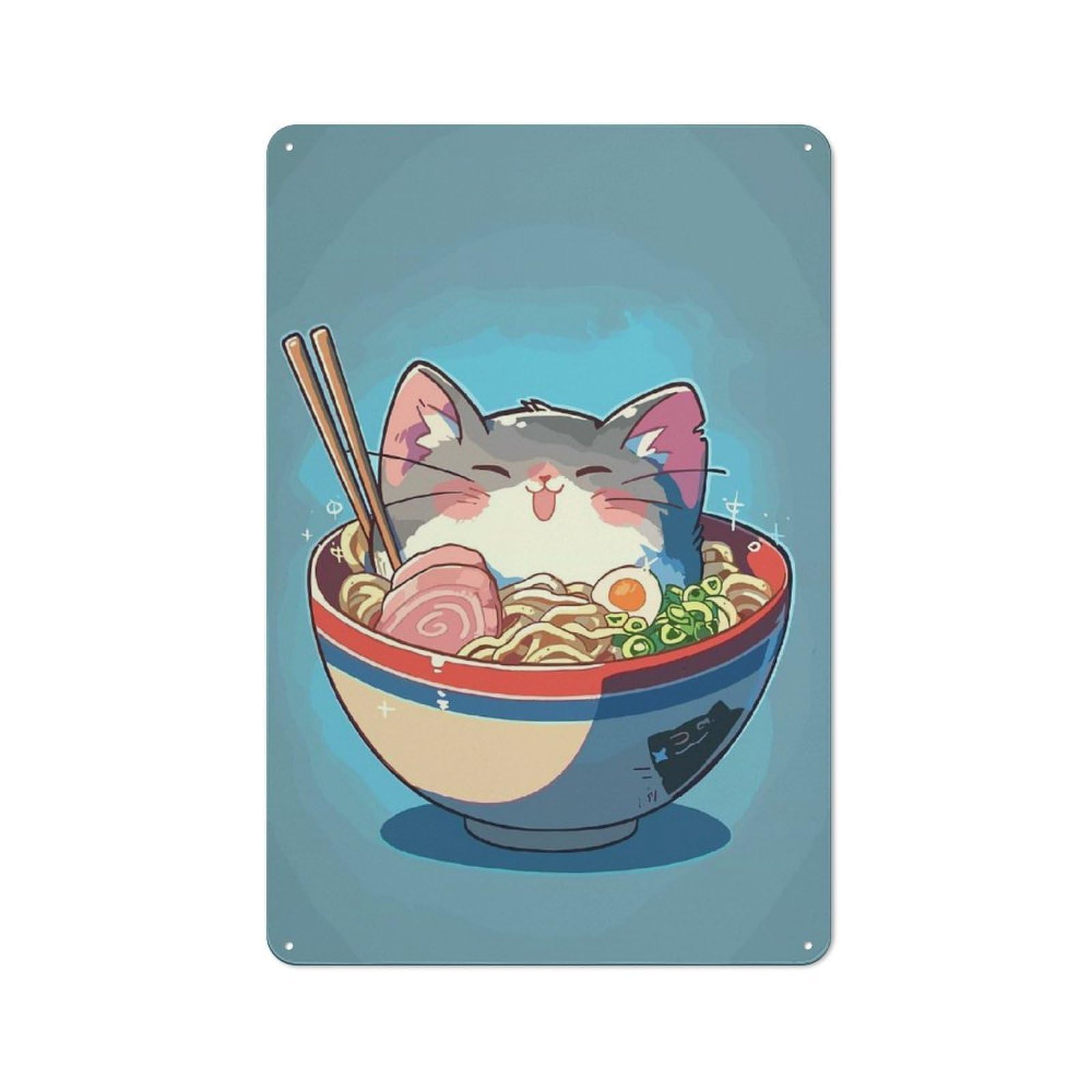 Junmoney Style-11 Anime Ramen Noodle Cat Rustic Tin Sign 30X20cm For Living Room Wall, Suited To Home Wall Decor Collectors