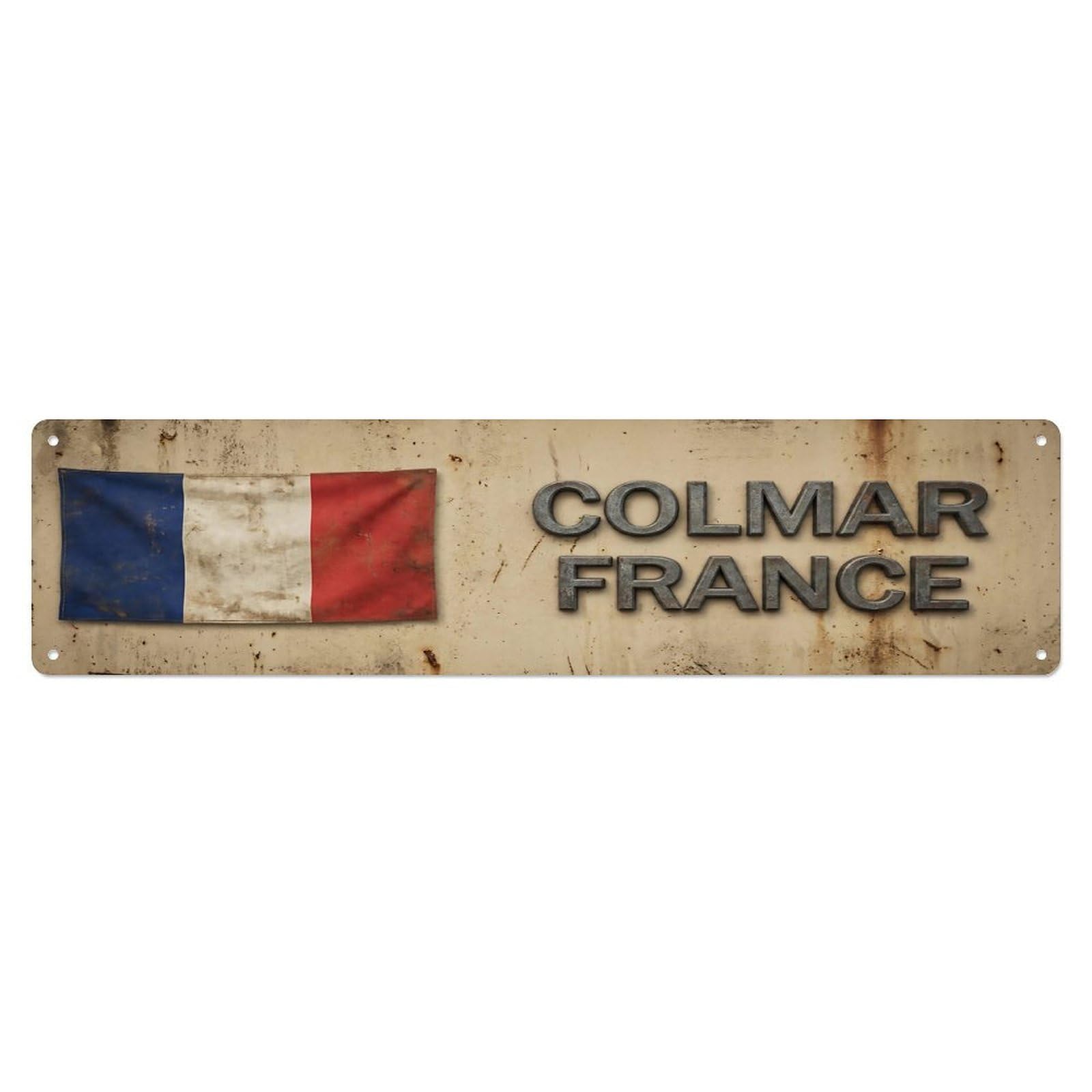 Vintage Colmar France Flag Decor Rustic Travel Metal Tin Sign