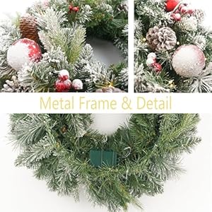 Flockedchristmaswreathprelit24inchwith50lightredballpineconeartificialchristmaswreathsforfrontdoorwithlightswreathforchristmasdecorationdoorwindowswallgreen Urban Country Home Decor Flocked christmas wreath pre lit 24 inch with 50 light red ball pine cone artificial christmas wreaths for front door with lights wreath for christmas decoration door windows wall green urban country home decor