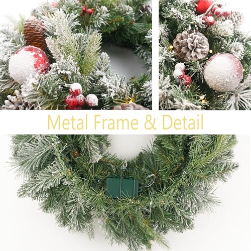 Flockedchristmaswreathprelit24inchwith50lightredballpineconeartificialchristmaswreathsforfrontdoorwithlightswreathforchristmasdecorationdoorwindowswallgreen Urban Country Home Decor Flocked christmas wreath pre lit 24 inch with 50 light red ball pine cone artificial christmas wreaths for front door with lights wreath for christmas decoration door windows wall green urban country home decor