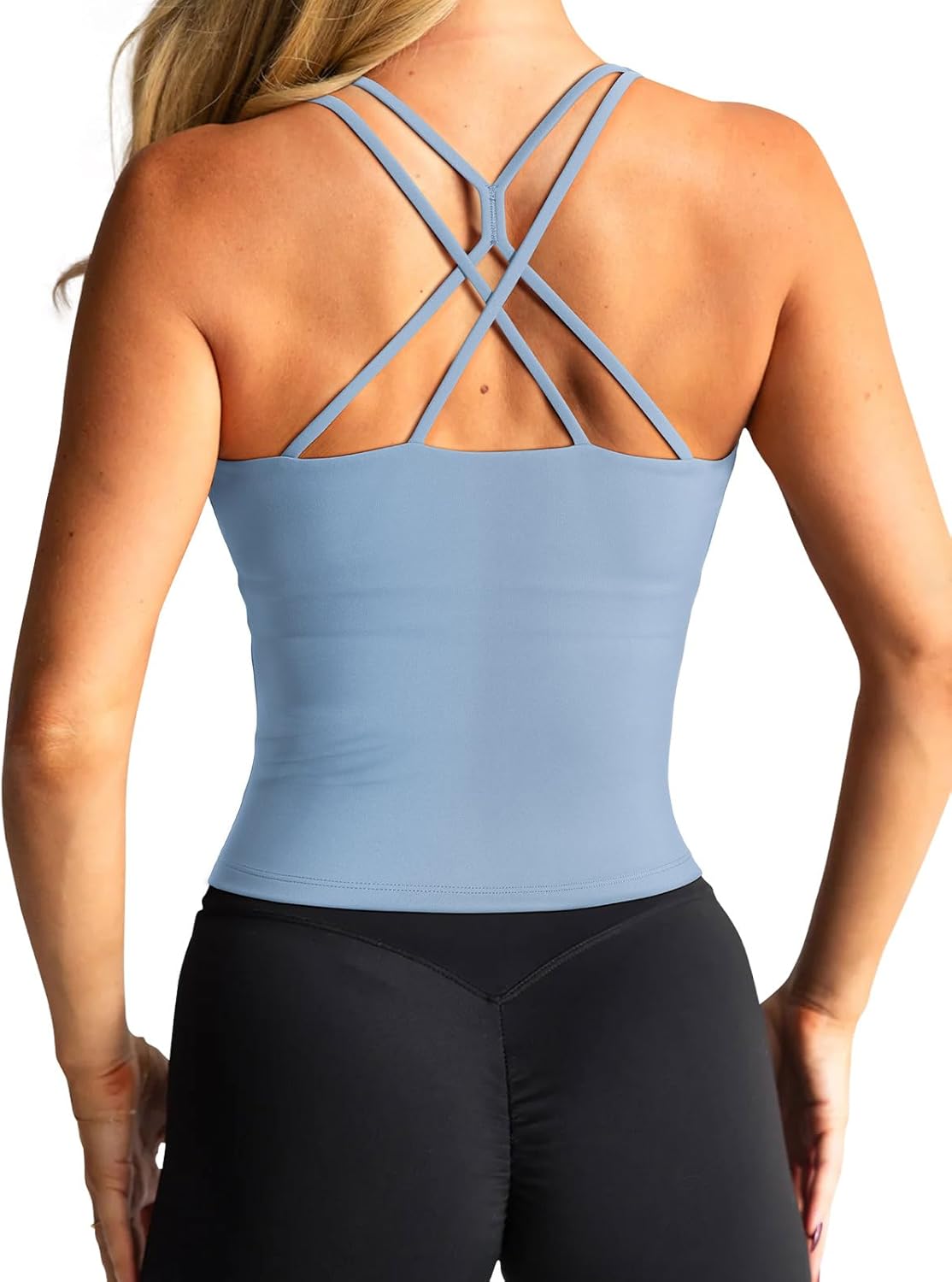 LASLULU Womens Sports Bra Strappy High Neck Longline Yoga Running Gym Tops Clothes Padded Workout Tank Tops with Built in Bra - Image 2