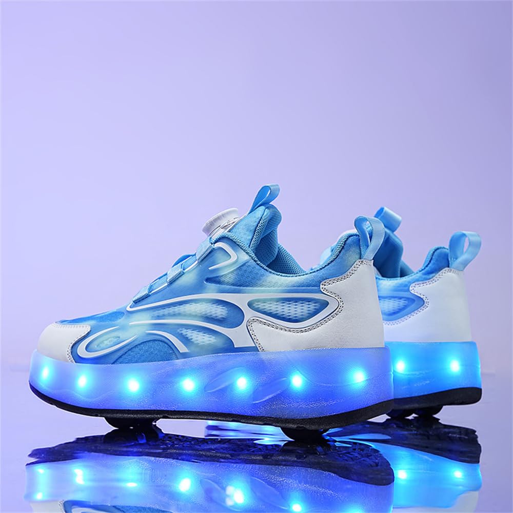 Fansu Zapatillas con Ruedas Niño Niña Tamaño 30-40, Zapatos con 4 Ruedas Luces LED Coloridos Parpadeante 2 en 1, Zapatillas Patines Niño Carga con USB Calzado de Skateboarding,Estilo 886
