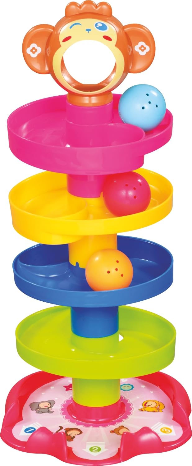 Angel Kids 4-Layer Ball Drop & Roll Swirling Tower - Educational Toy for Babies & Toddlers | Stack, Drop & Roll Fun with 3 Spinning Acrylic Activity Balls | Multicolor