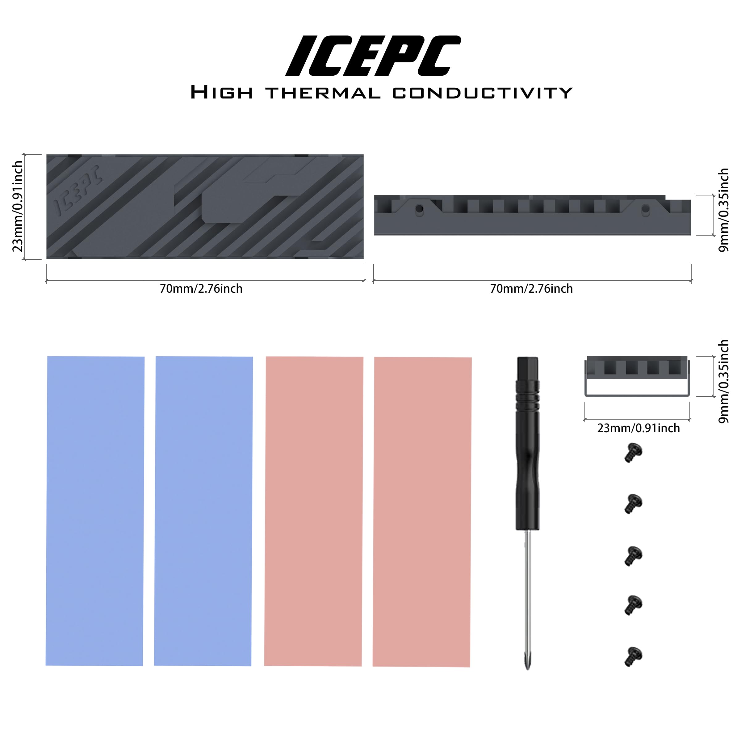 icepc M.2 PCIE NVME 2280 SSD Graphene Coating Full-Cover Copper Heatsink,SSD Radiator with Thermal Conductive Adhesive for PS5 Laptop PC 2280 NGFF Solid State Disk Cooler
