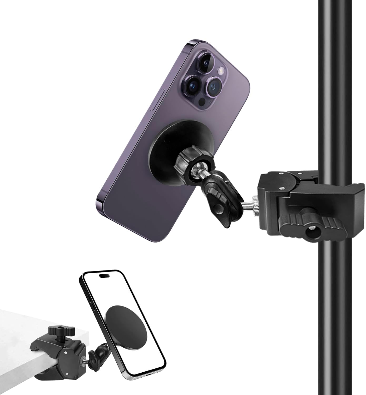 Mic Stand Phone Holder, for MagSafe Phone Holder with Clamp, Dual Ball Head 360° Swivel Magnetic Microphone Stand Phone Mount Clip for iPhone 16 15 14 MAX Pro Samsung Galaxy and Any Smartphones Mic Stand Phone Holder, for MagSafe Phone Holder with Clamp, Dual Ball Head 360° Swivel Magnetic Microphone Stand Phone Mount Clip for iPhone 16 15 14 MAX Pro Samsung Galaxy and Any Smartphones