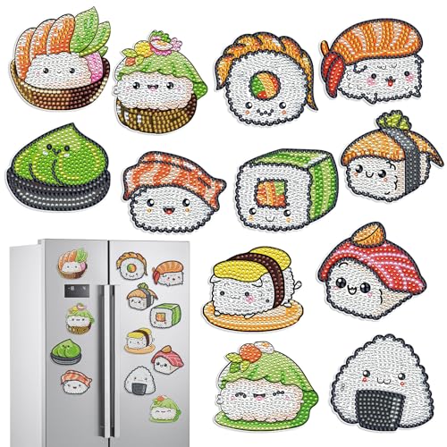 Imanes Decorativos Sushi Diamond Art, Kit 3D 12 pzas