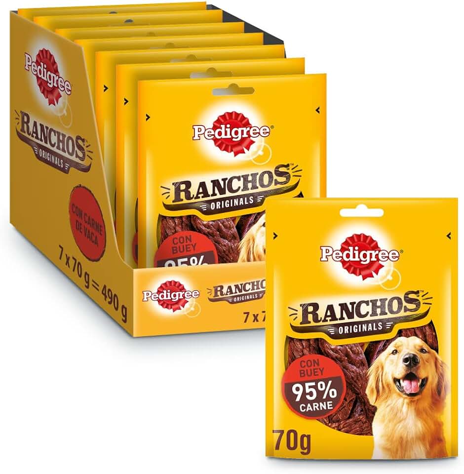 Pedigree Ranchos Snack para Perro, Sabor Ternera (Pack de 7 x 70g)