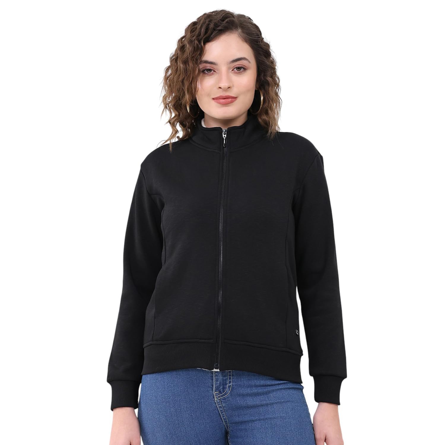 monte carlo Women Regular Fit Solid Pattern Mock Neck Side Pocket Zipper Full Sleeve Winter Sweatshirt|Warm and Comfortable Sweatshirt | Winter wear Sweatshirt for Women's (Pack of 1)-picture-23