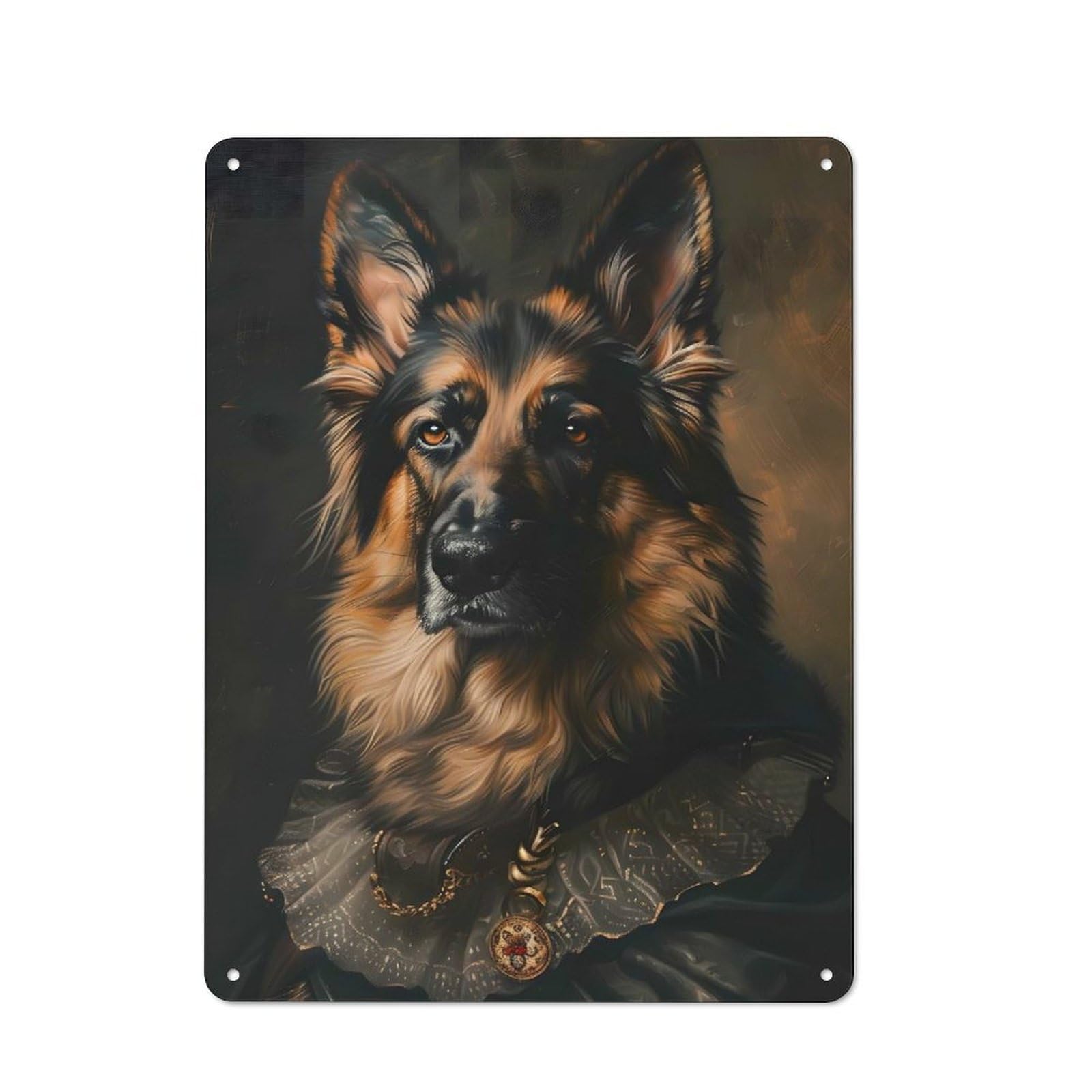Junmoney Regal German Shepherd Portrait In Renaissance Attire Vintage Metal Plaque 40X30cm For Kitchen Or Home Bar, For Vintage Wall Decor Fans, For Garage And Workshop Walls