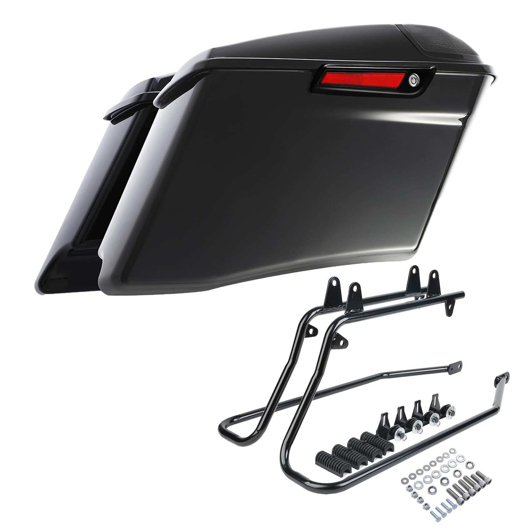 TCMT 4" Stretched Extended Saddlebags 5x7" Speakers Lids Black Conversion Bracket Kit Fit For Harley Heritage Softail Fatboy FLSTF Breakout 1984-2017 Black Latches