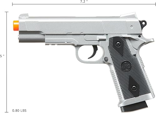 Miniatura 7 de Pistola de aire comprimido de resorte pesado de la serie de aleación 1911 de tamaño completo (plata con paneles de agarre negros) Negro con paneles