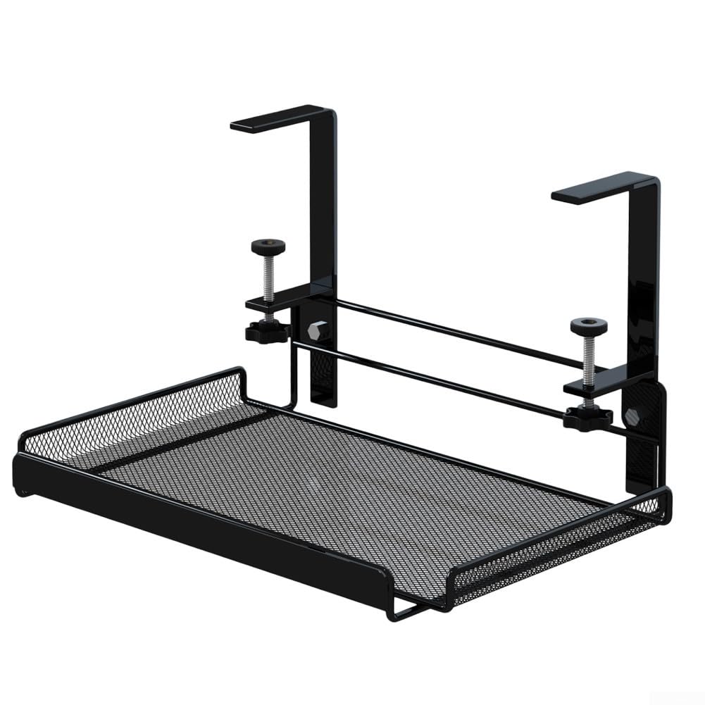 Organizer per cavi sotto la scrivania, senza trapano, organizer per cavi da scrivania in acciaio con ripiano regolabile, adatto a cavi e prese elettriche, facile installazione (nero L)