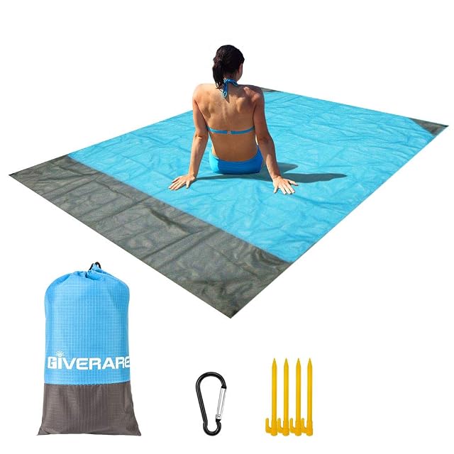 GIVERARE Sandfree Beach Blanket Waterproof Picnic Blanket Quick Drying Indoor Outdoor Family Mat with 4 Stakes 4 Corner