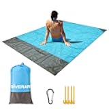GIVERARE Sandfree Beach Blanket, Waterproof Picnic Blanket, Quick Drying Indoor&Outdoor Family Mat with 4 Stakes&4 Corner Pockets for Travel, Camping, Hiking, Music Festival