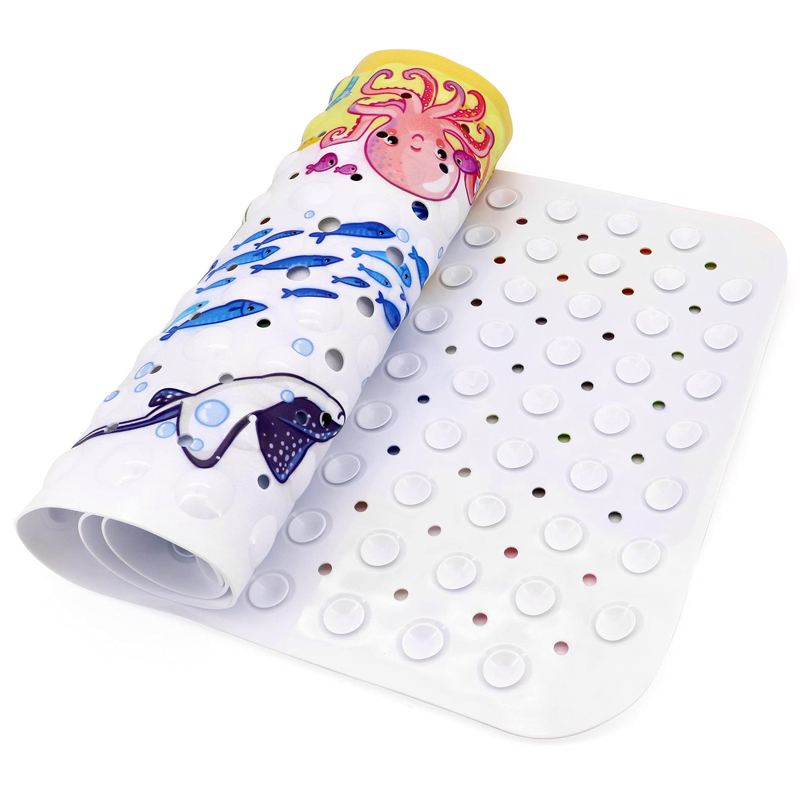 Badematte für Kinder Kleinkind Baby, extra Lange 100x40cm rutschfeste Babyparty Badematte mit Saugnäpfen (Ozean Tier-Horizontal)