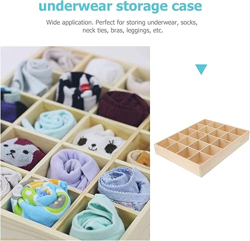 Miniatura 9 de Artibetter 1 caja de almacenamiento de madera con 20 compartimentos, estable, práctica, para ropa interior, organizador de calcetines, contenedor de