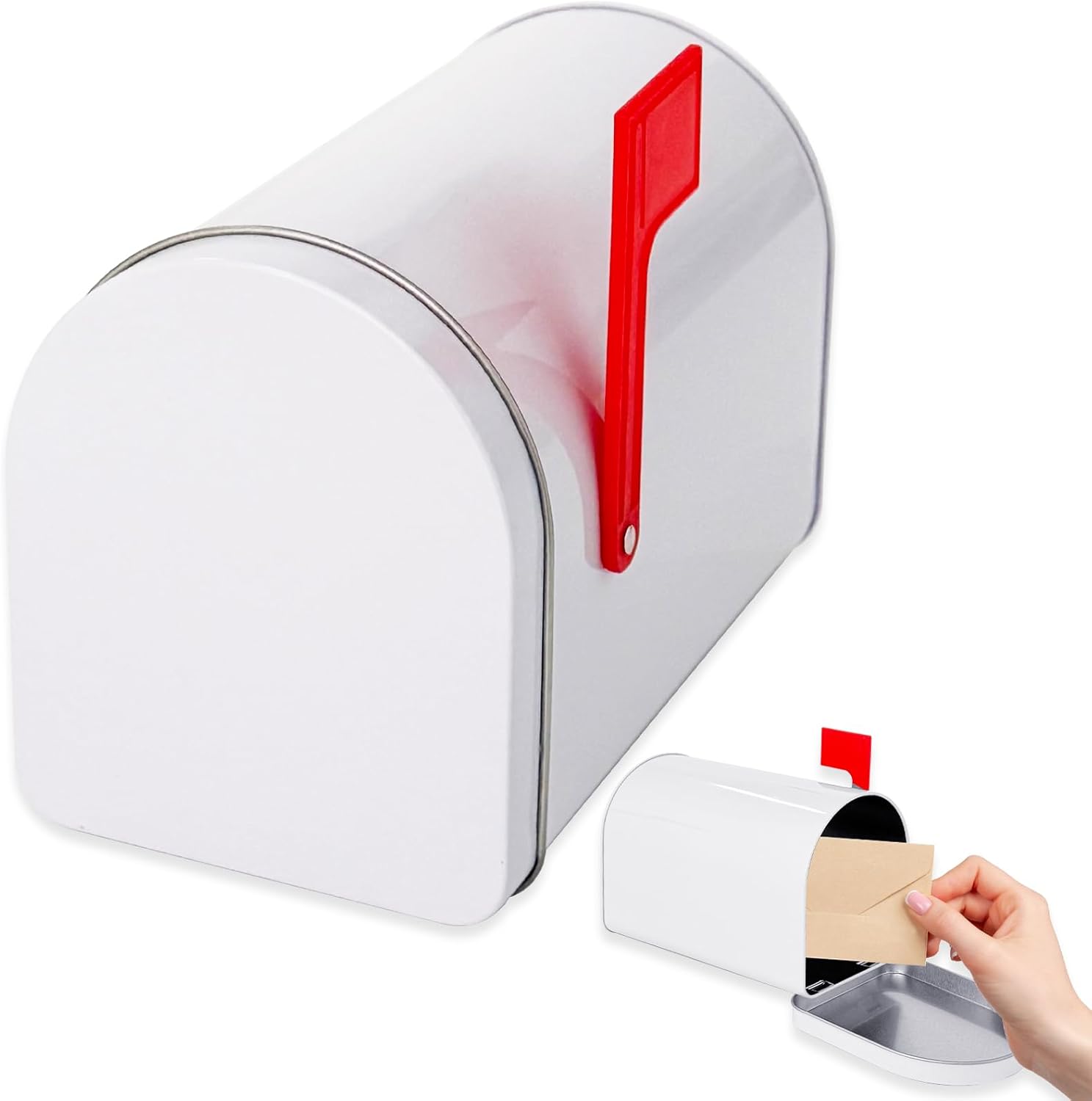 Mini Mailbox,6 x 4 Inch Small White Tin Mailboxe,Present Mail Box Decor,Outdoor Indoor,Role Playing,Mail House