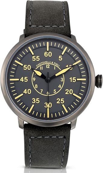 chotovelli Military Flieger Watch - 1919 C-3 Model | Classic Aviator Design | Grey Dial, Suede Leather Strap | Men's Wristwatch