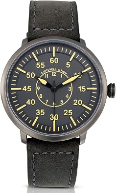 chotovelli Military Flieger Watch - 1919 C-3 Model | Classic Aviator Design | Grey Dial, Suede Leather Strap | Mens Wristwatch