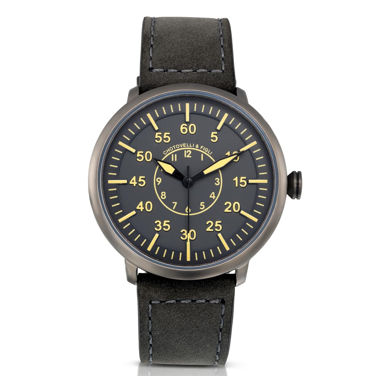 chotovelli Orologio militare Flieger - Modello C-3 1919 | Design classico aviatore | quadrante grigio, cinturino in pelle scamosciata | orologio da polso da uomo