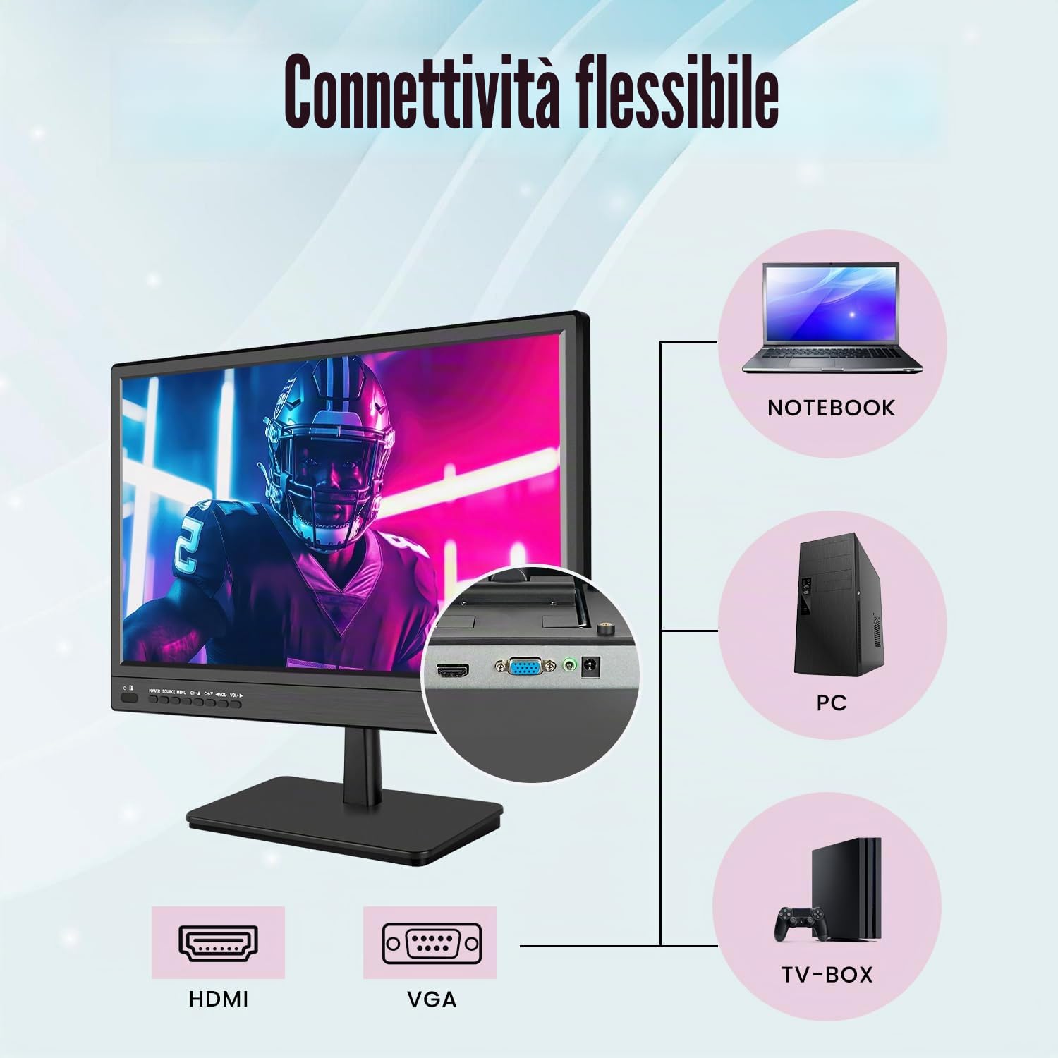Monitor LED KCR 17 pollici FHD 1920 * 1080 con ingresso HDMI VGA, altoparlanti integrati, frequenza di aggiornamento 60 Hz, tempo di risposta 5 ms
