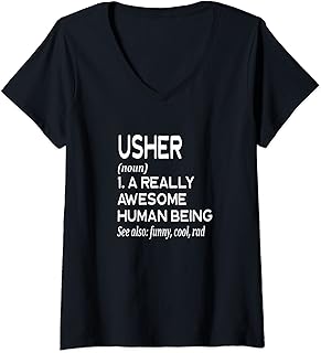 Womens Usher Definition Funny Church Clergy Catholic Lutheran V-Neck T-Shirt