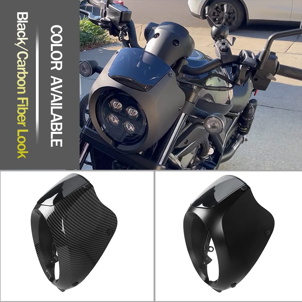 Moto Avant Phare carénage Masque Couverture Pare-Brise Pare-Brise Pare-Vent Phare Garde visière pour Rebel CMX 1100 CM 1100 CMX1100 CM1100 Accessoires 2021 2022 2023 (Noir)