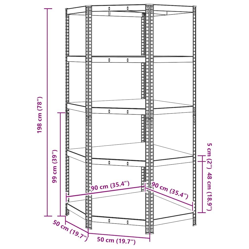 Tomostar Etagère d'angle Charge Lourde, Étagère Rayonnage de Garage en Métal Meuble de Rangement Atelier Cave à 5 Niveaux Bleu Acier et Bois d'ingénierie 90x90x198 cm