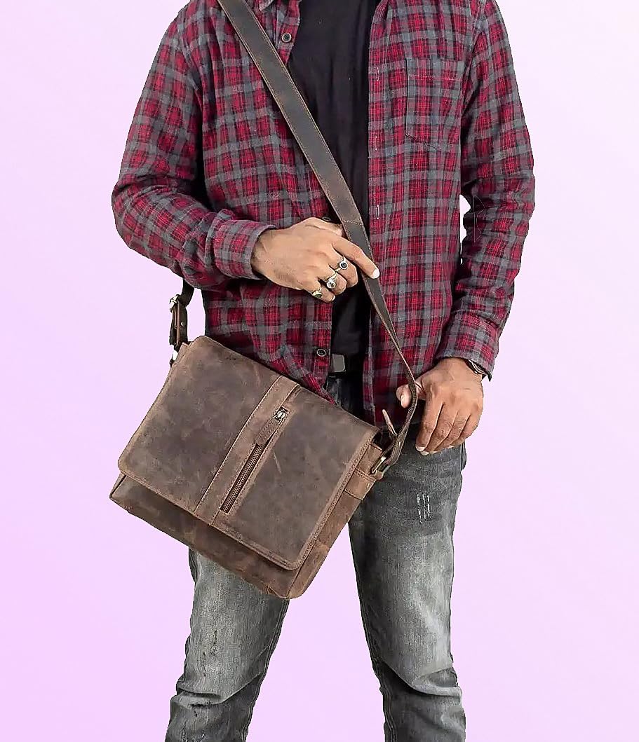 Buffalo Leather Messenger Bag – Small Full Grain Crossbody Satchel for Men and Women, Handmade Rustic Shoulder Laptop Bag, Gift for Him or Her - Image 2