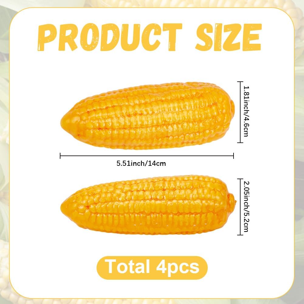 4Pcs Artificial Corn Cobs Decorations Realistic Foam Fake Corn Gold Yellow Simulation Faux Decorative Accessories for Display Harvest Farm Decor Kitchen Table Centerpiece Photography Props