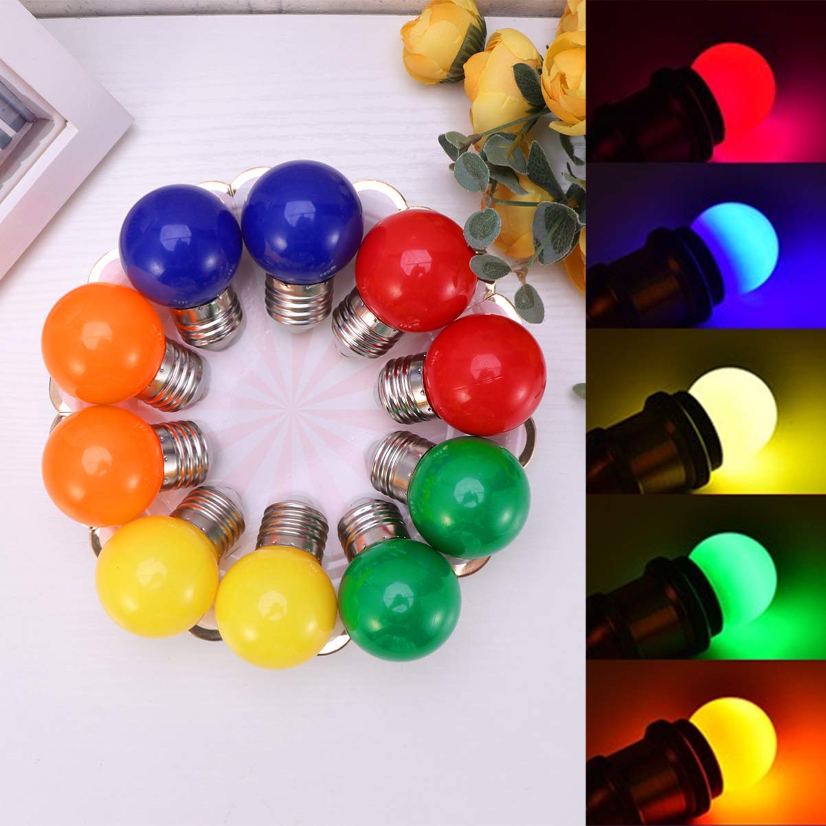 Mobestech 10pcs Colored Bulb Lamp LED Colorful Lights LED light Bulb for Festival Decor (Red + Yellow + Blue + Green + Orange Each for Two)