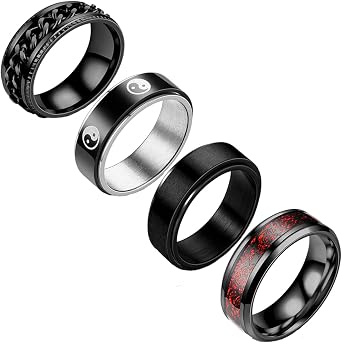 HUXICUI 4-Pcs Cool Fidget Rings for Men | Spinner Ring Set for Women ...