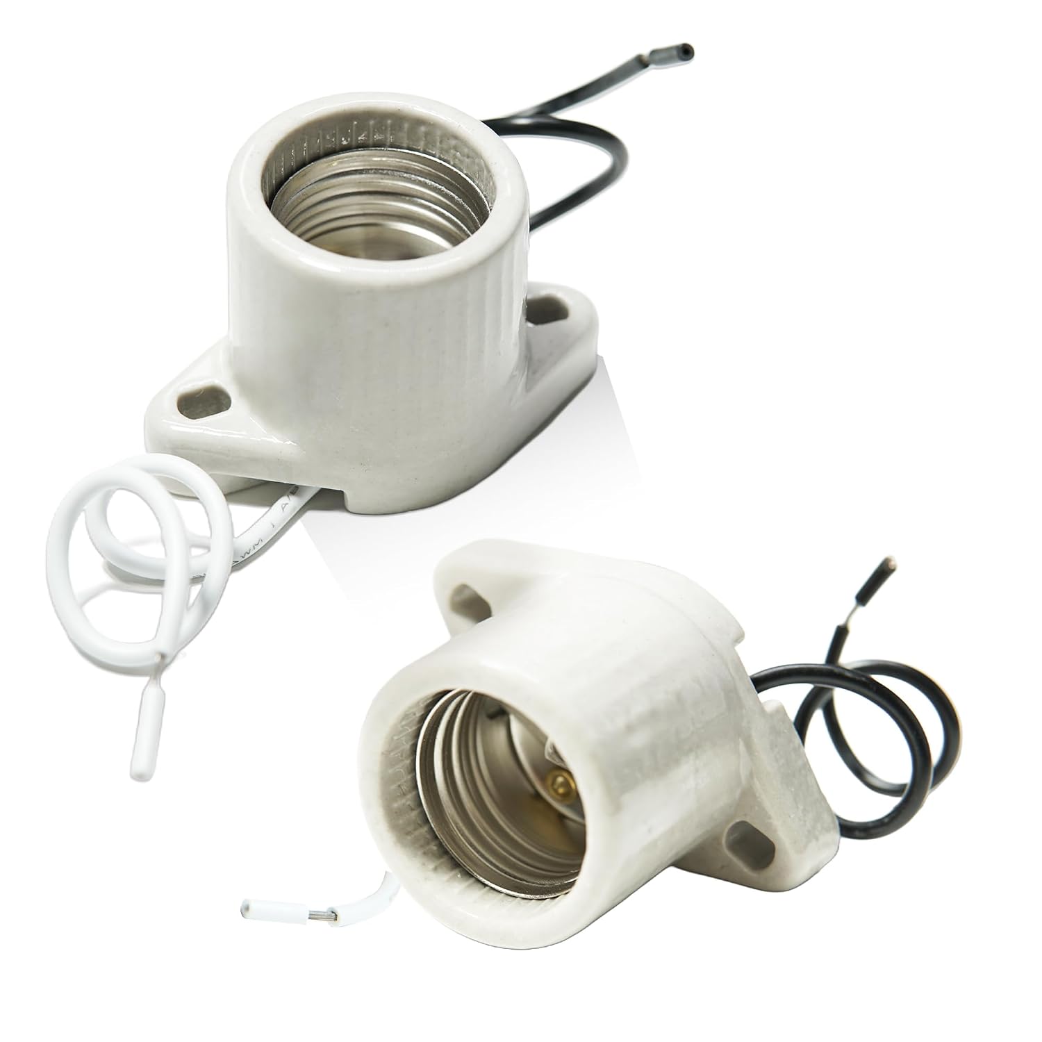 4 Pack E26 Light Socket Porcelain E26 Medium Base Lamp Holder Keyless Sockets with 6" Leads Cleat Light Socket with Two Hole Flanged Mounting
