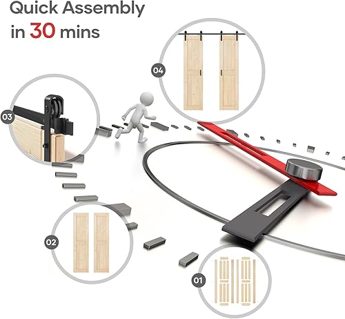 Miniatura 5 de Losa de puerta corrediza de madera de granero de 36 x 84 pulgadas (puerta doble de 18 x 84 pulgadas) con kit de herramientas de 6.6 pies, requiere