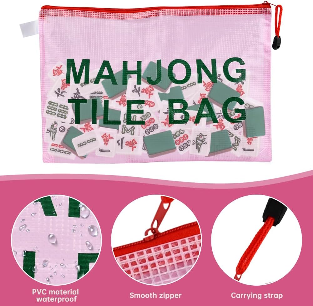 Mahjong Tile Bag with Zipper, 2 Pieces Portable Mahjongs Carrying Bag with 4 Mahjong Shuffler, Large Travel-Friendly Mah Jong Case with Handles for Game Night & Parties